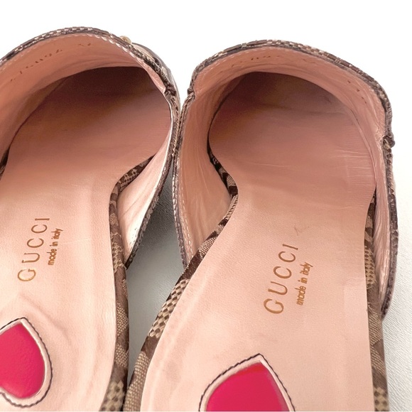 GUCCI | Princetown Horsebit GG Monogram Jumbo Logo Brown Beige Canvas Mules Flat - Picture 8 of 14